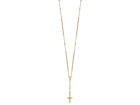 14K Yellow Gold Diamond-cut 3mm Beaded Semi-solid Rosary