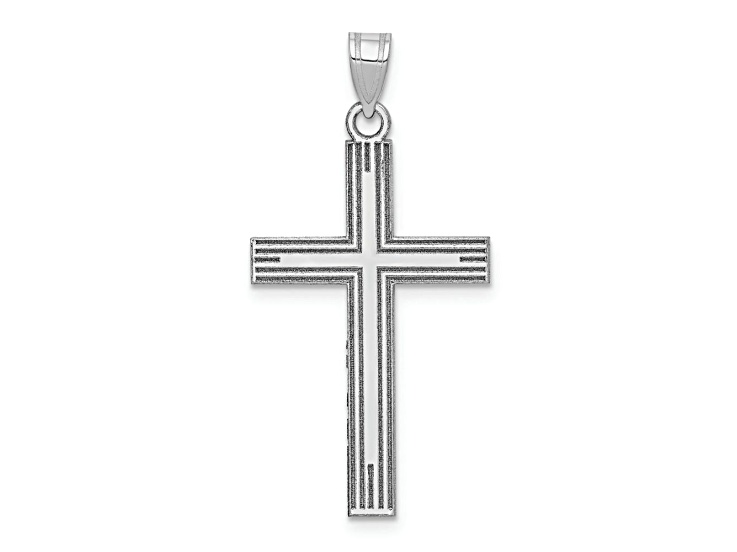 Rhodium Over 14K White Gold Solid Laser Etched Cross Pendant