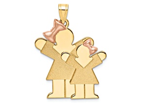 14k Yellow Gold and 14k Rose Gold Satin Big Girl and Little Girl Charm