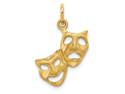 14k Yellow Gold Satin and Diamond-Cut Comedy and Tragedy Pendant