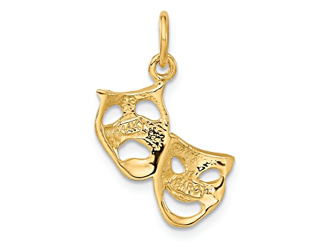 14k Yellow Gold Satin and Diamond-Cut Comedy and Tragedy Pendant