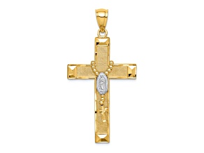14K Yellow Gold with White Rhodium Cross with Rosary Pendant