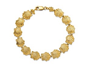 14k Yellow Gold Textured Scallop Shell Link Bracelet