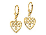 14k Yellow Gold Celtic Knot Heart Dangle Earrings