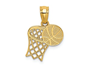 14k Yellow Gold Textured Basketball and Hoop Pendant