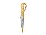 14k Yellow Gold and Rhodium Over 14k Yellow Gold Brushed and Textured Mermaid Slide Pendant