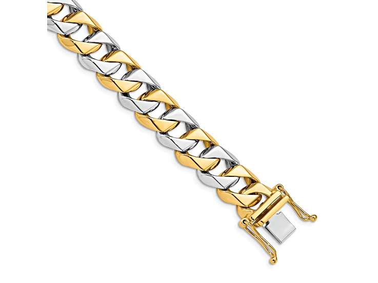 14k Yellow Gold and 14k White Gold 11.2mm Hand-polished Fancy Link Bracelet