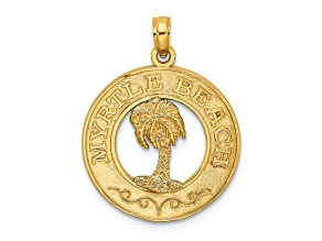 14k Yellow Gold Textured Myrtle Beach with Palm Tree Circle Charm