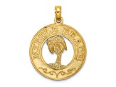 14k Yellow Gold Textured Myrtle Beach with Palm Tree Circle Charm