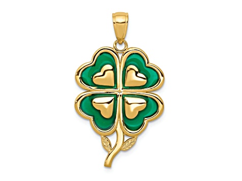14K Yellow Gold 4-Leaf Clover Pendant with Enameled Tips Pendant