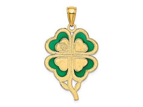 14K Yellow Gold 4-Leaf Clover Pendant with Enameled Tips Pendant