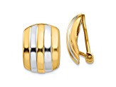 14k Yellow Gold and Rhodium Over 14k Yellow Gold Ribbed Non-pierced Omega Back Earrings