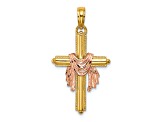 14K Yellow and Rose Gold Cross with Drape Charm