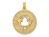 14k Yellow Gold Textured Marco Island Circle with Dolphins Charm