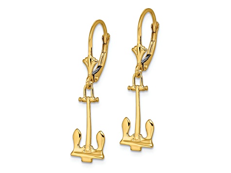 14k Yellow Gold Polished Navy Anchor Earrings