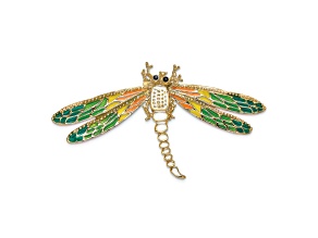 14K Yellow Gold Beaded Textured and Multi-Color Enamel Dragonfly Charm