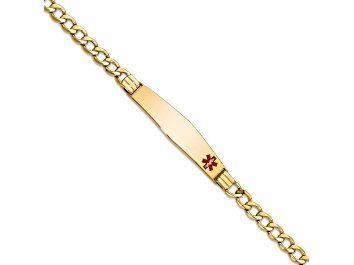 Picture of 14k Yellow Gold Medical Soft Diamond Shape Red Enamel Cuban Link ID Bracelet