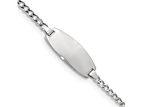 Rhodium Over 14k White Gold Oval Curb Link ID Bracelet