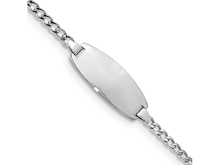 Rhodium Over 14k White Gold Oval Curb Link ID Bracelet Rhodium Over 14k White Gold Oval Curb Link ID Bracelet