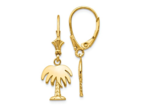 14K Yellow Gold Palm Tree Dangle Earrings