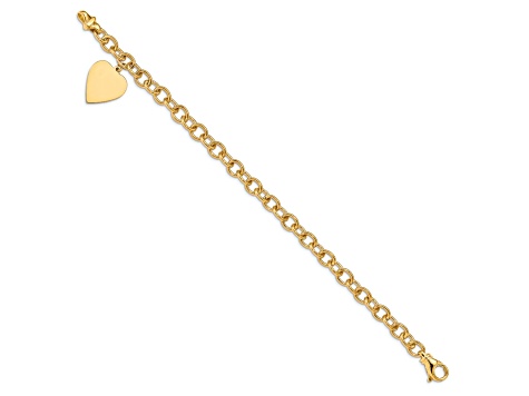 14k Yellow Gold Polished Link Bracelet with Heart Charm