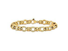 14k Yellow Gold 8mm Polished and Textured Fancy Link Bracelet