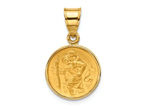 14k Yellow Gold Polished and Satin St. Christopher Medal Pendant