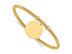 14k Yellow Gold Polished and Textured Flexible Circle Dangle Bangle Bracelet