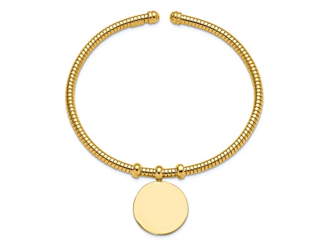 14k Yellow Gold Polished and Textured Flexible Circle Dangle Bangle Bracelet