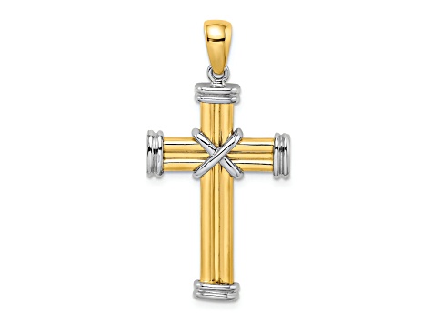 14K Yellow and White Gold Polished Cross Charm Pendant