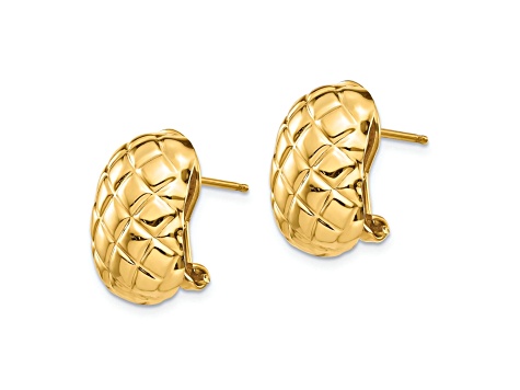 14k Yellow Gold Polished and Textured Quilted Stud Earrings