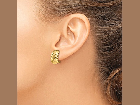 14k Yellow Gold Polished and Textured Quilted Stud Earrings
