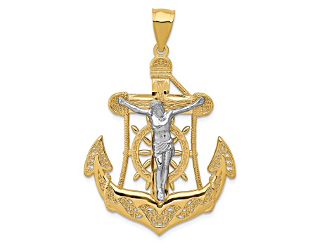 14K Yellow and White Gold Mariner's Cross Pendant