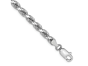 Rhodium Over 10k White Gold 4mm Diamond-Cut Rope Link Bracelet