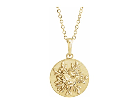 14K Yellow Gold Floral Pendant With Adjustable Chain