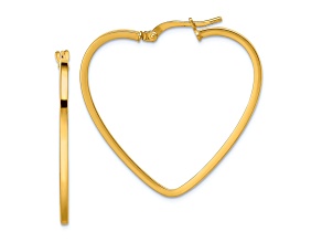 14k Yellow Gold 1 5/16" Polished Heart Hoop Earrings