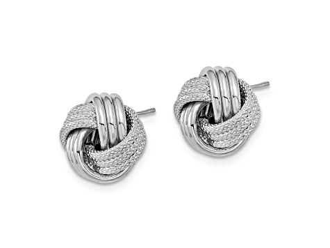 Rhodium Over 14K White Gold Polished Textured Love Knot Stud Earrings