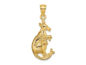 14k Yellow Gold Textured 2D Kangaroo with Baby in Pouch Pendant