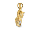 14K Yellow Gold with White Rhodium Cat Playing with Yarn in Basket Charm