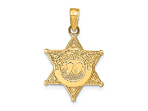 14k Yellow Gold Textured Deputy Sheriff Badge with Bear Pendant