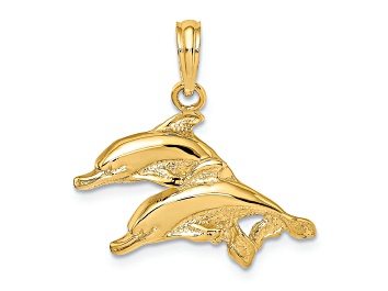 Picture of 14k Yellow Gold Polished and Textured Dolphins Charm