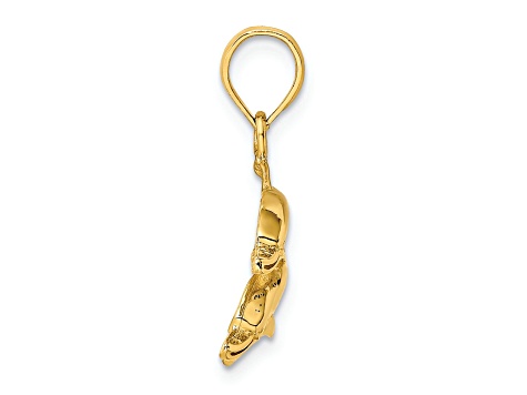 14k Yellow Gold Polished and Textured Dolphins Charm