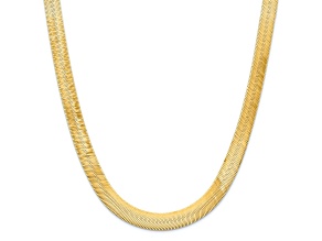 14K Yellow Gold 10mm Silky Herringbone Chain Necklace