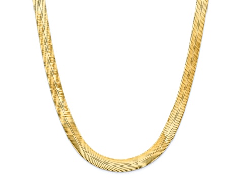 14K Yellow Gold 10mm Silky Herringbone Chain Necklace