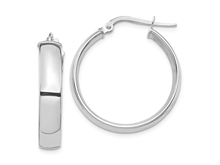Rhodium Over 14k White Gold 1" High Polished Hoop Earrings