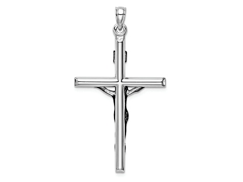 Rhodium Over 14K White Gold Hollow Crucifix Pendant