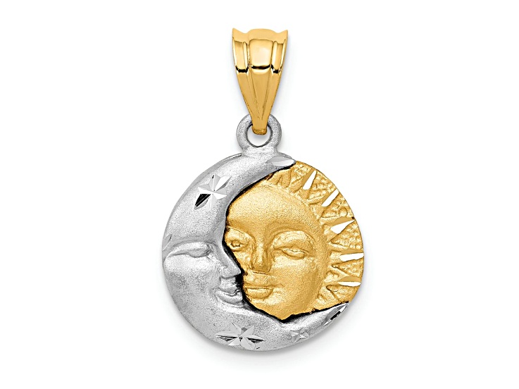 14k Yellow Gold and 14k White Gold Brushed Diamond-Cut Sun and Moon Charm