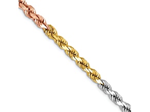 14k Tri-color Gold 4mm Solid Diamond-Cut Rope 18 Inch Chain