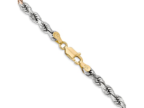 14k Tri-color Gold 4mm Solid Diamond-Cut Rope 18 Inch Chain