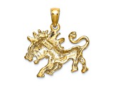 14k Yellow Gold 3D Textured Large Leo Zodiac pendant